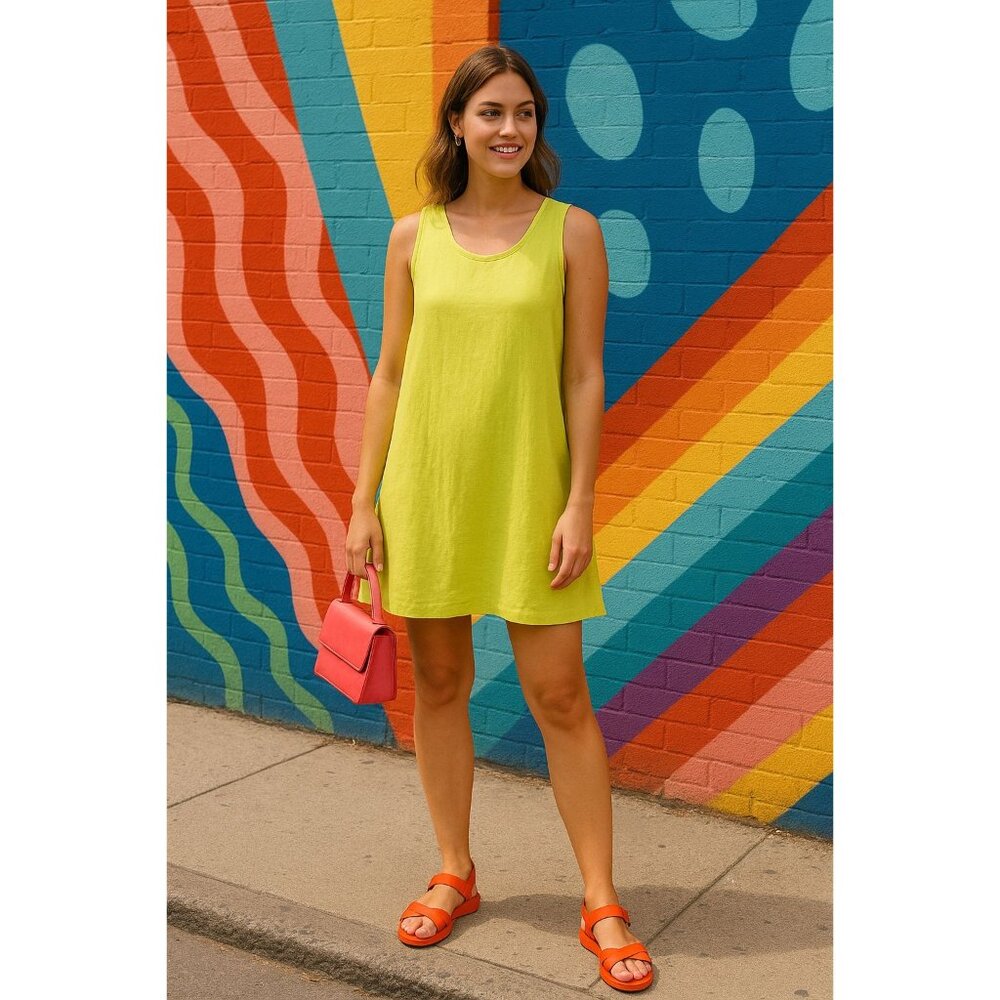 Pure Match Woman Lime Green Dress M Minimalist Linen Resort Art to Wear Gorpcore